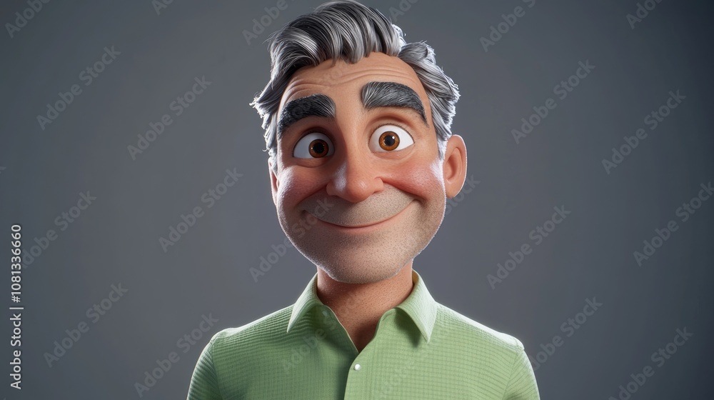 Confident middle aged businessman in a stylish green shirt smiling while looking at the camera full length portrait against a gray background Confident middle aged businessman in a stylish green shirt smiling while looking at the camera full length portrait against a gray background