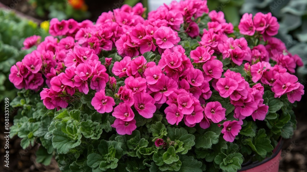 Vibrant Pink Flowers in Blooming Garden Pot Vibrant Pink Flowers in Blooming Garden Pot