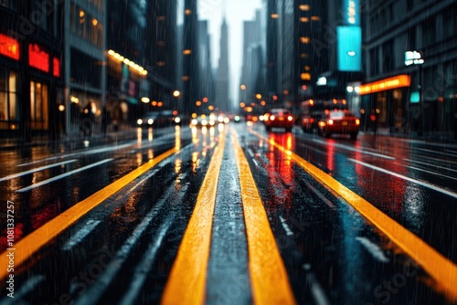 Rainy city scene urban streets photography nighttime low angle urban atmosphere photo