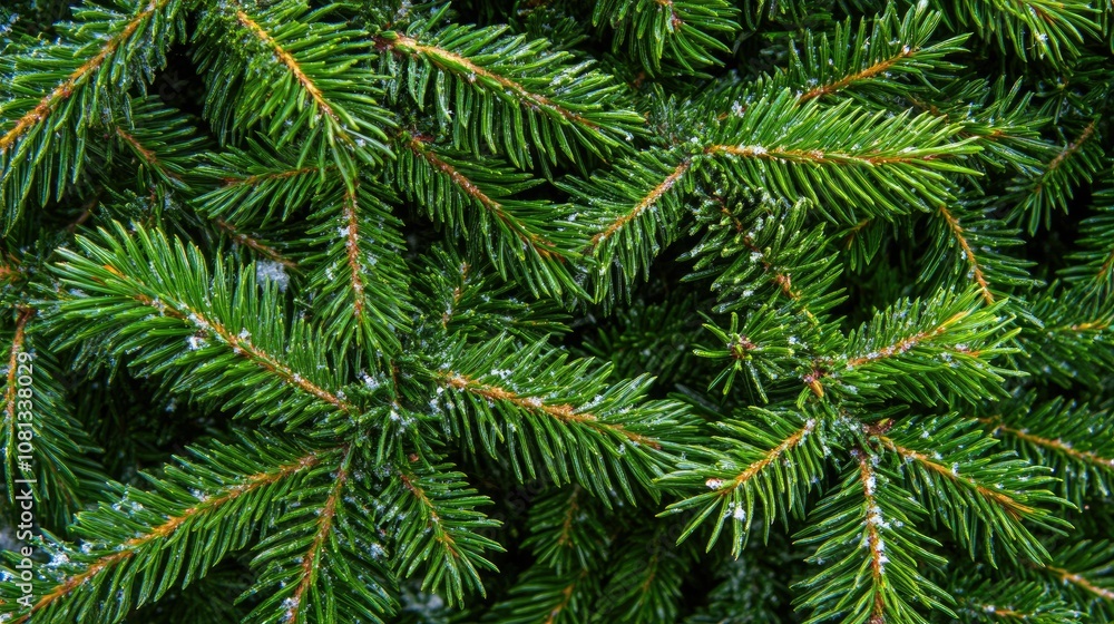 Fresh Green Pine Needles with Light Snow Dusting Fresh Green Pine Needles with Light Snow Dusting