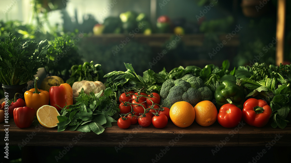 wooden table full of fresh produce, including various colorful vegetables and fruits wooden table full of fresh produce, including various colorful vegetables and fruits