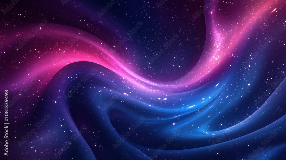 Fototapeta premium Swirling Pink and Blue Waves Create a Cosmic Celestial Dance Among the Stars