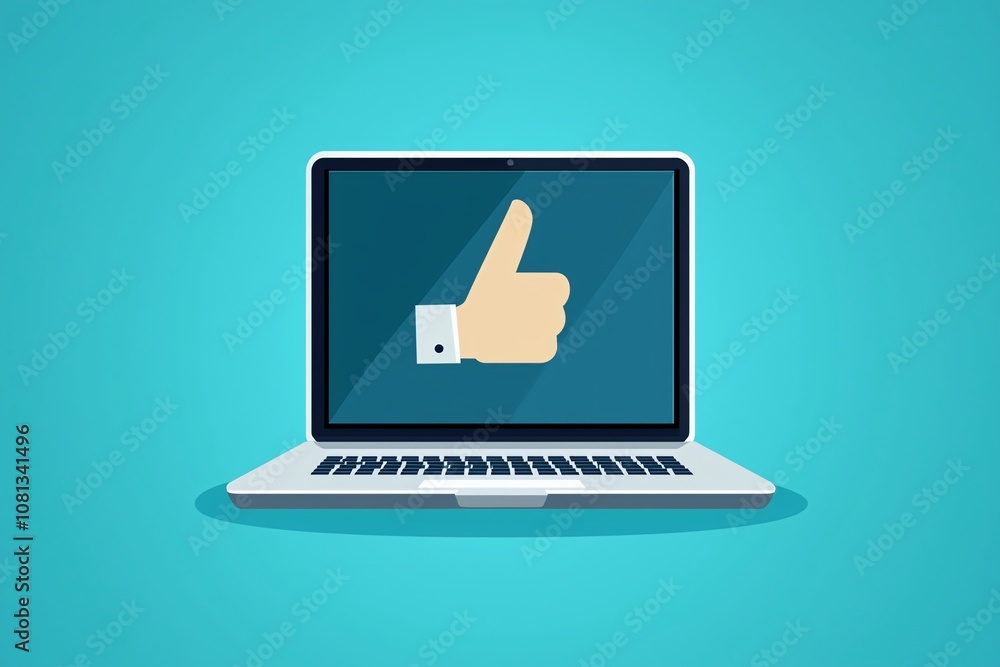 Laptop Screen Thumbs Up Positive Feedback Approval Like Social Media Success Laptop Screen Thumbs Up Positive Feedback Approval Like Social Media Success