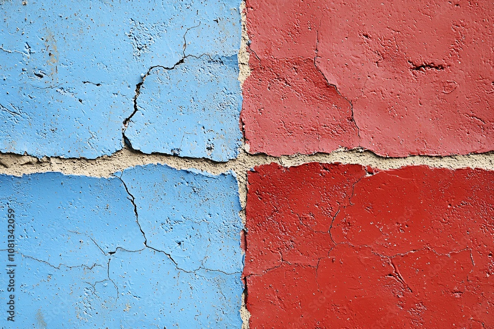 Obraz premium Cracked Blue and Red Wall Texture Background