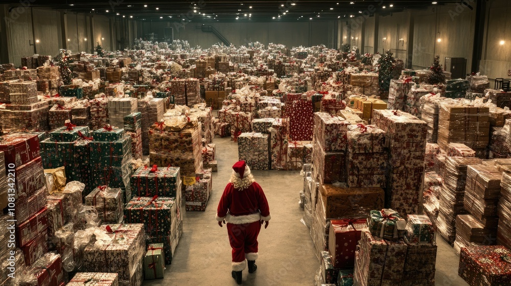 Obraz premium Santa Amidst Mountains of Christmas Gifts