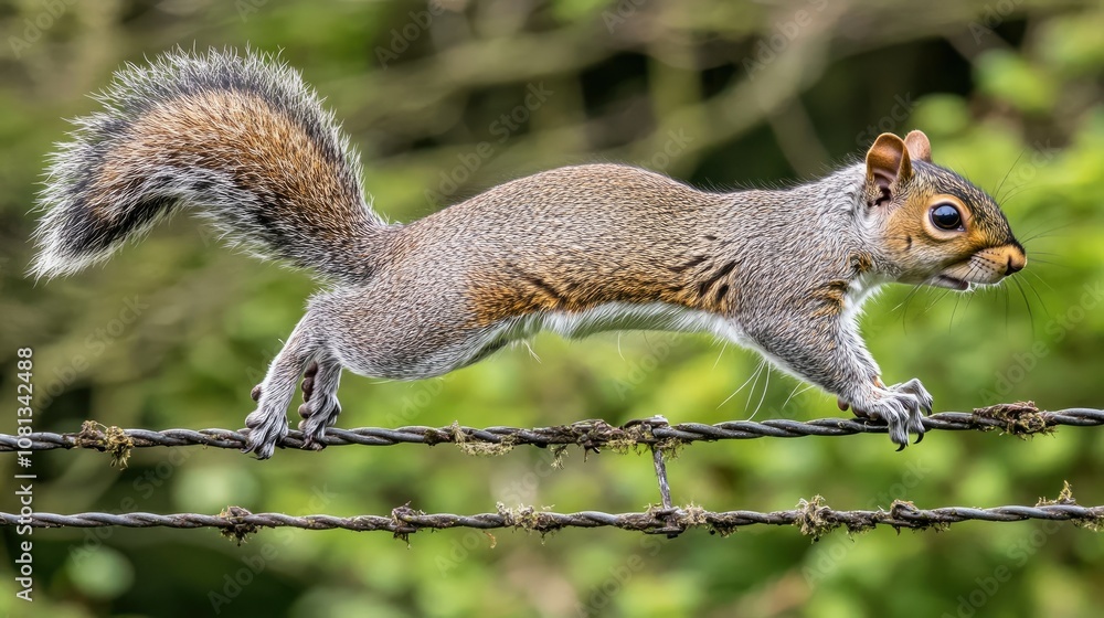 Agile Squirrel Balancing on a Wire Agile Squirrel Balancing on a Wire
