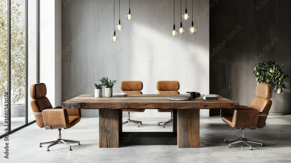 Modern Conference Room with Wooden Table and Chairs Modern Conference Room with Wooden Table and Chairs