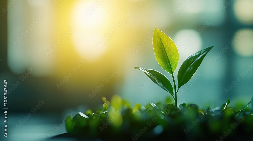 Fresh green plant growing in sunlight. Fresh green plant growing in sunlight.