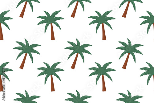 Seamless pattern with palm trees isolated on white background. Vector icon illustration for kids