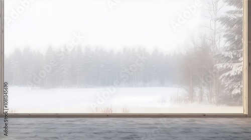 Wallpaper Mural Wooden Floor with a Window View of a Snowy Forest Torontodigital.ca