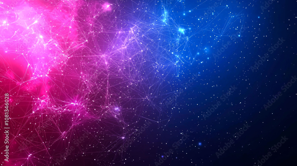 Abstract pink and blue nebula with glowing stars and constellations. Abstract pink and blue nebula with glowing stars and constellations.