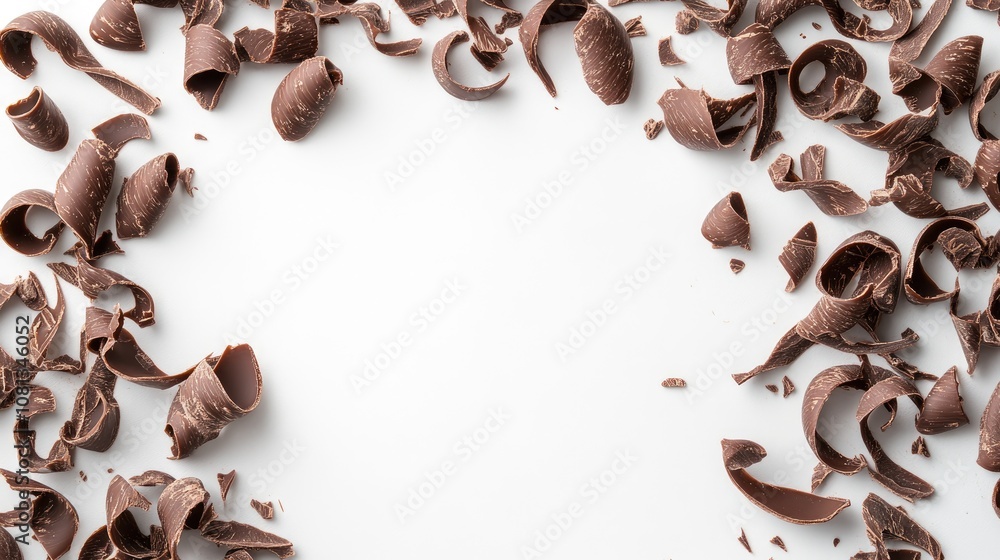 Chocolate Shavings on a Clean Surface, Perfect for Culinary Creations, Desserts, and Pastry Decoration, Capturing the Richness of Dark and Milk Chocolate in a Minimalist Style Chocolate Shavings on a Clean Surface, Perfect for Culinary Creations, Desserts, and Pastry Decoration, Capturing the Richness of Dark and Milk Chocolate in a Minimalist Style