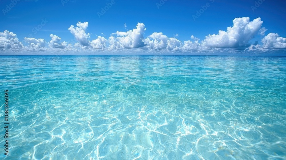 Obraz premium Crystal-clear blue ocean with gentle waves, providing a fresh, natural background.