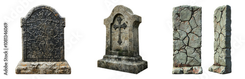 PNG Antique Grave Stones in Various Designs and Textures. Isolated on transparent background