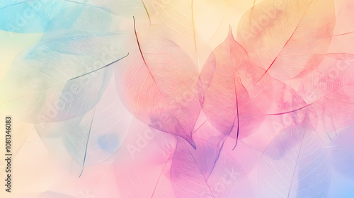Delicate soft pastel luminescent shapes of leaves background. Luminescent. Illustration
