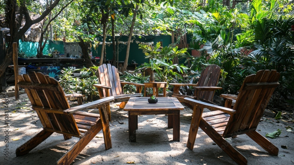 Cozy Outdoor Seating in Lush Green Garden Cozy Outdoor Seating in Lush Green Garden