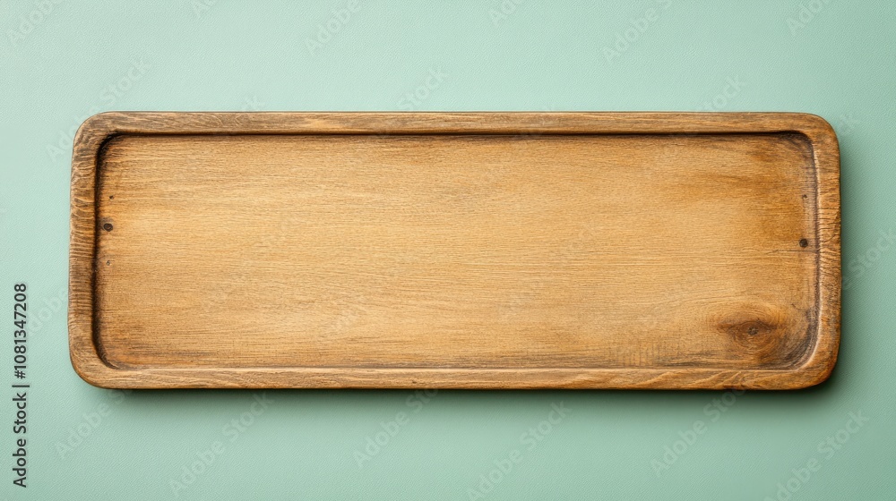 Rectangular Wooden Serving Tray on a Soft Green Background Ideal for Food Presentation, Table Decor, and Kitchen Photography Rectangular Wooden Serving Tray on a Soft Green Background Ideal for Food Presentation, Table Decor, and Kitchen Photography