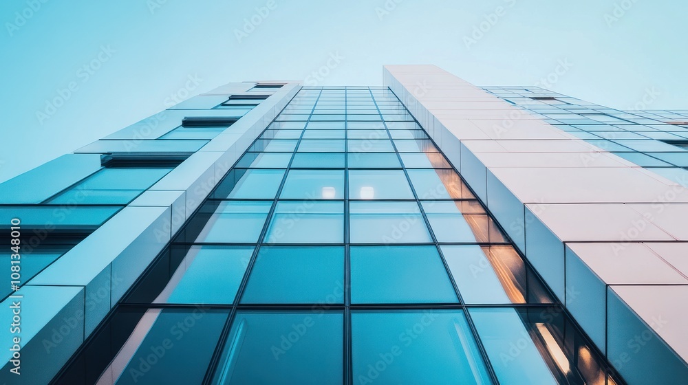 Modern glass building reaching towards the sky. Modern glass building reaching towards the sky.
