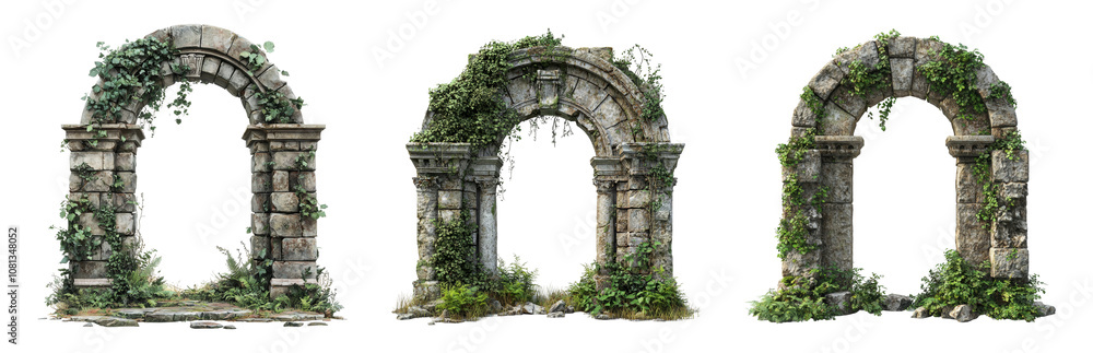 PNG Overgrown stone arches in a lush environment. Isolated on transparent background PNG Overgrown stone arches in a lush environment. Isolated on transparent background
