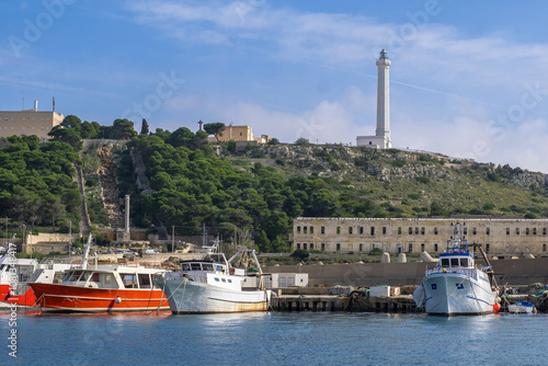 Canvastavla Hafen und Leuchtturm, Santa Maria di Leuca, Apulien