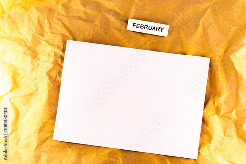 blank paper with yellow frame blank sheet of plans for meetings and events for the month february