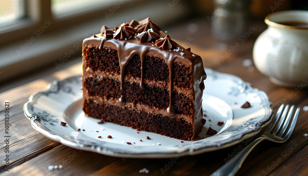 A decadent, three-layer chocolate cake A decadent, three-layer chocolate cake