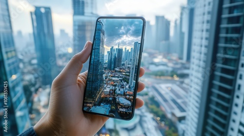 person using mobile phone in the city