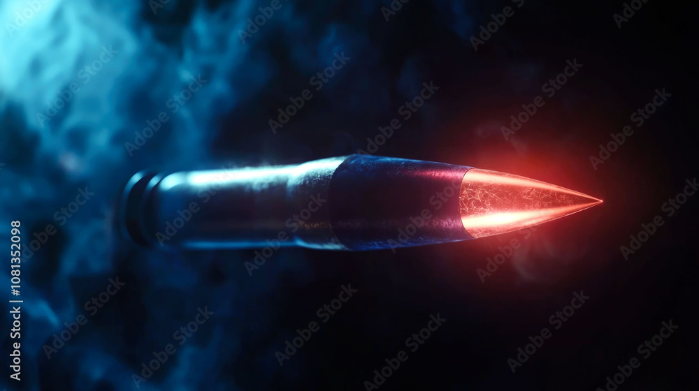 Bullet with red glow flying through smoke. Bullet with red glow flying through smoke.