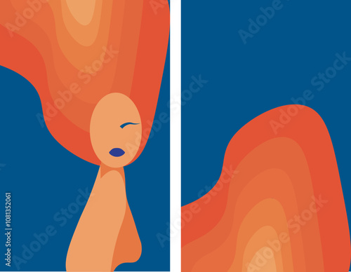 person in the water, abstract woman with fire hair