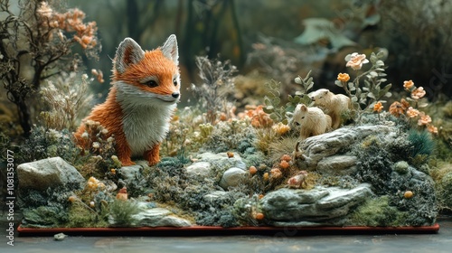 Fototapeta Naklejka Na Ścianę i Meble -  A 3D detailed children book about animals, with textured fur pages and pop-up animal figures.