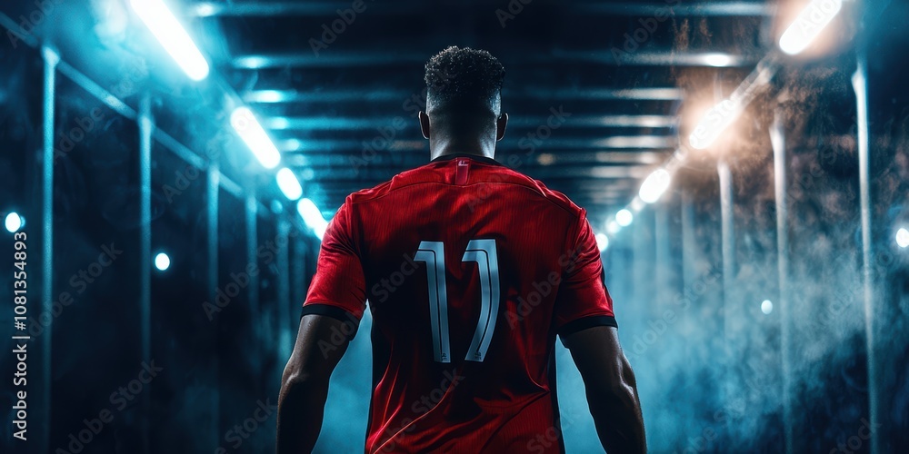 custom made wallpaper toronto digitalSoccer player walking through stadium tunnel sports venue high-contrast photography dramatic lighting rear view athletic journey