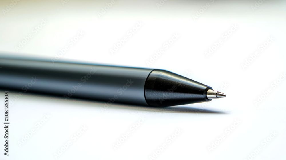 Close-up of a gray ballpoint pen on a white background. Close-up of a gray ballpoint pen on a white background.