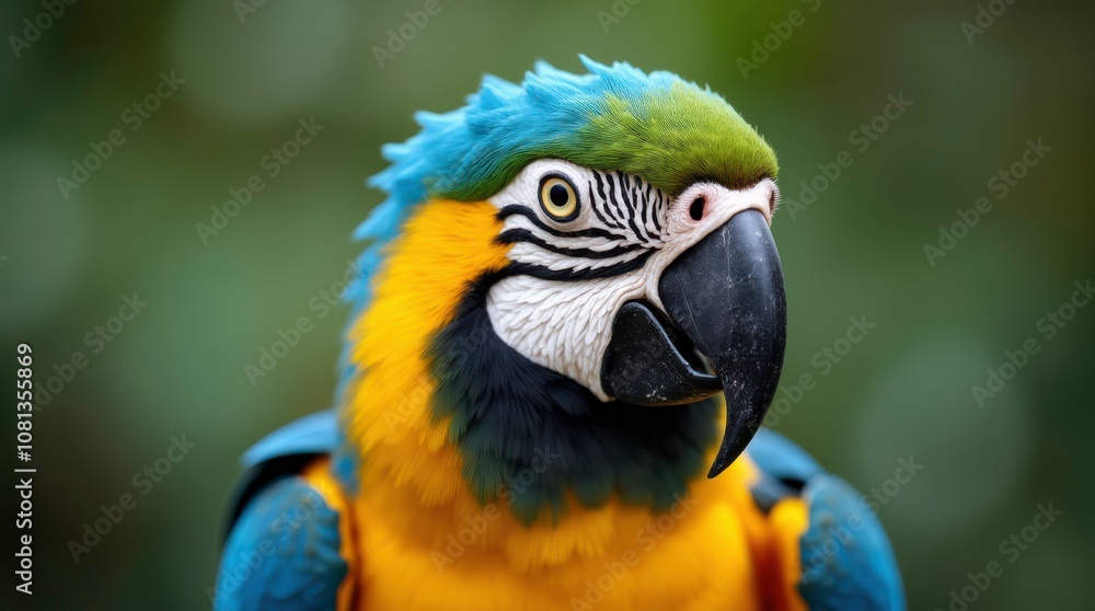 Close-up of a Blue-And-Yellow Macaw Perched Amidst Lush Greenery, Showcasing Its Vibrant Plumage. Generative AI Close-up of a Blue-And-Yellow Macaw Perched Amidst Lush Greenery, Showcasing Its Vibrant Plumage. Generative AI