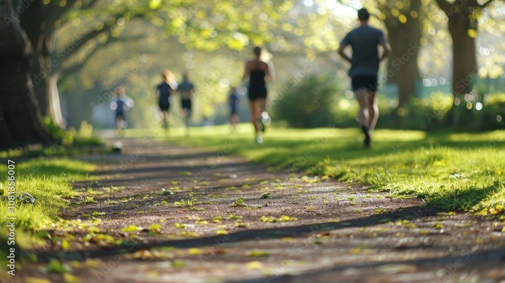 Out of focus individuals training in a park Out of focus individuals training in a park