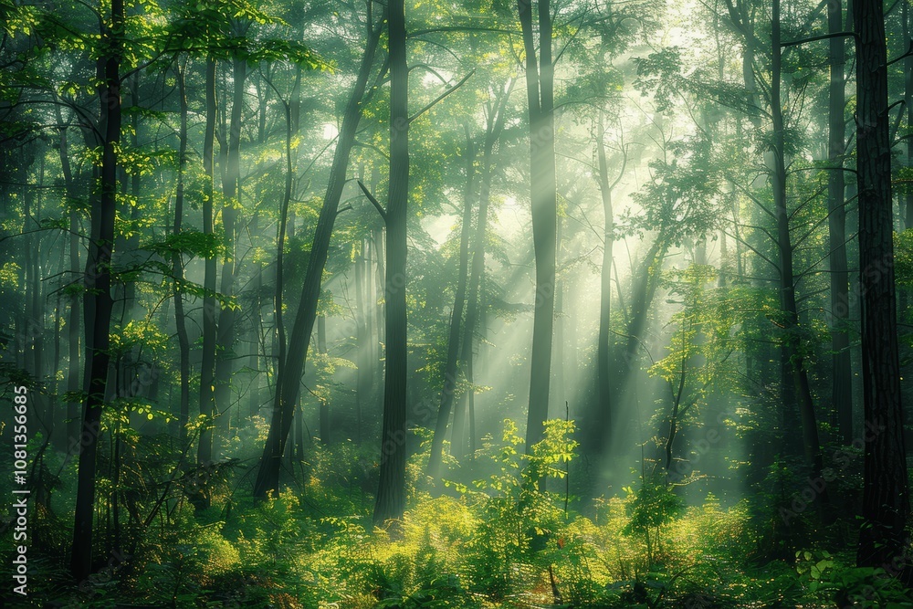Obraz premium Sunlit Forest Morning in Spring