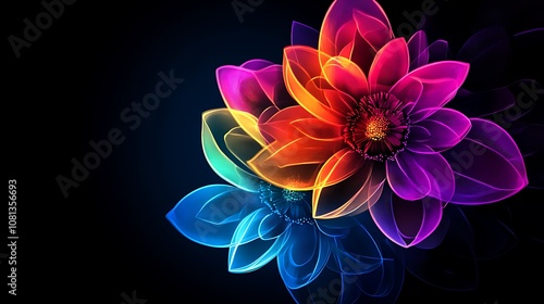 Fototapeta Naklejka Na Ścianę i Meble -  A striking wallpaper showcasing glowing neon flowers with vibrant colors against a dark background for a high-contrast effect 
