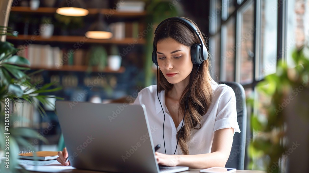 Woman working on a laptop, remote work from home Woman working on a laptop, remote work from home