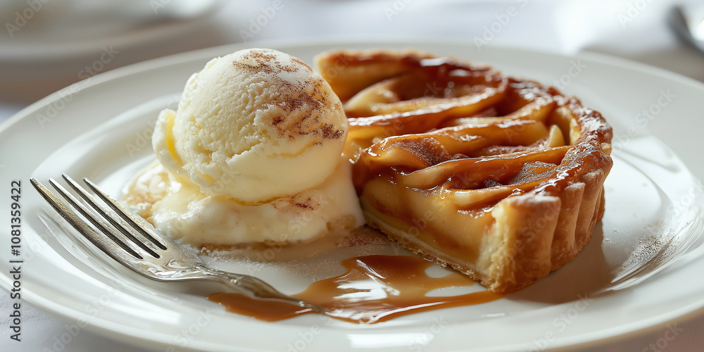 Apple Tart with Caramel Drizzle and Vanilla Ice Cream