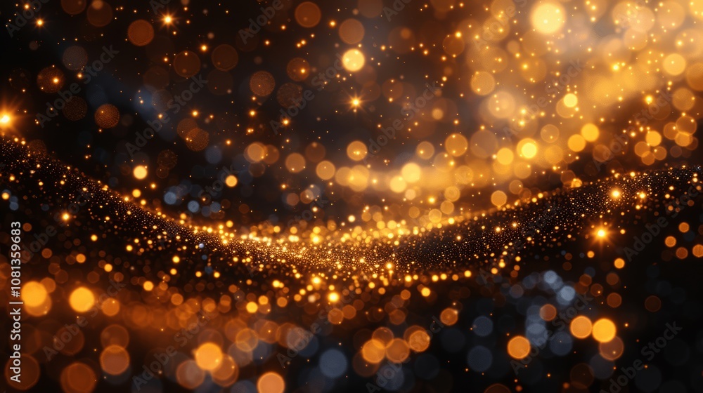 Golden bokeh lights, luxury holiday background, glitter effect, defocused light, glowing night lights, festive gold confetti, shiny celebration pattern, yellow and orange haze Golden bokeh lights, luxury holiday background, glitter effect, defocused light, glowing night lights, festive gold confetti, shiny celebration pattern, yellow and orange haze