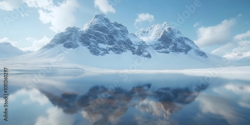 Wallpaper Mural Snowy Mountain Range Reflecting in a Calm Lake Under a Blue Sky Torontodigital.ca