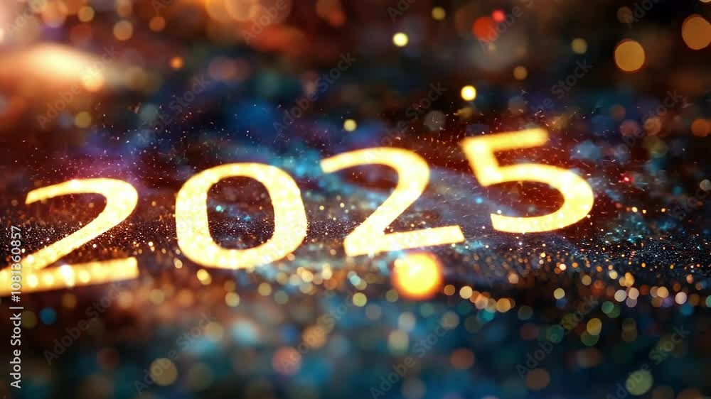 Golden sparkles forming 2025 against a bokeh blue background symbolizing celebration and future anticipation Golden sparkles forming 2025 against a bokeh blue background symbolizing celebration and future anticipation