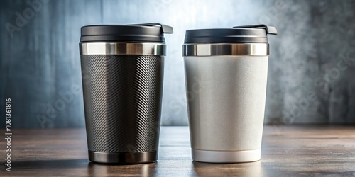 Wallpaper Mural Create stunning designs with this isolated close-up image of a black and white metal travel mug mockup, ideal for personalized branding and presentations. Torontodigital.ca