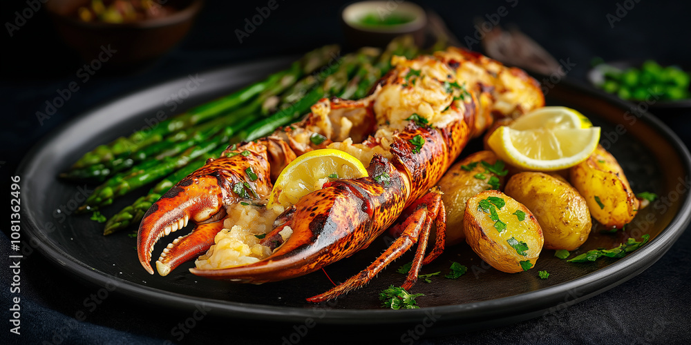 Grilled Lobster with Garlic Butter and Asparagus Grilled Lobster with Garlic Butter and Asparagus