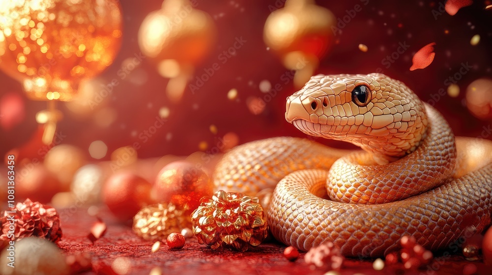 Chinese New Year Banner – Year of the Snake with Copy Space on Red Chinese New Year Banner – Year of the Snake with Copy Space on Red