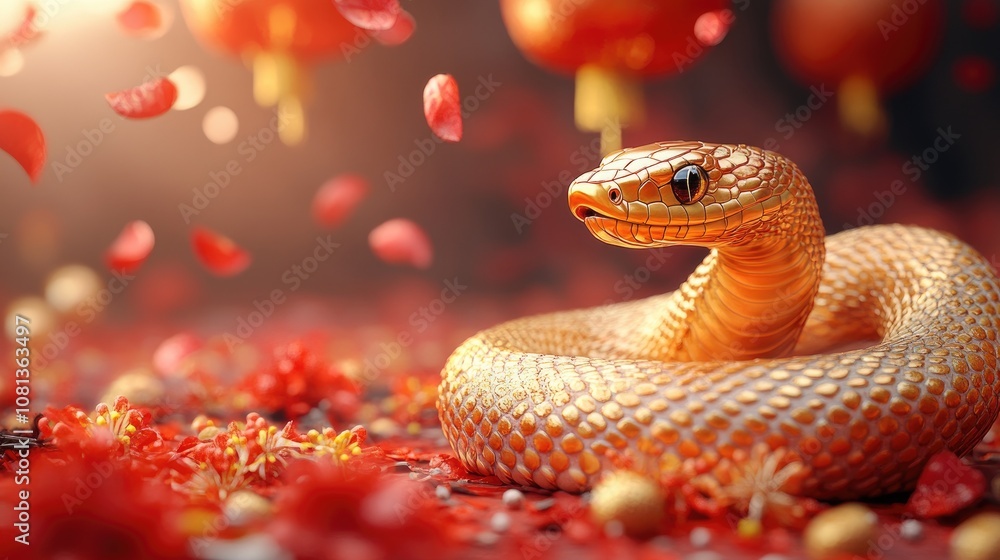 Chinese Zodiac Snake for Lunar New Year 2025 on Red Chinese Zodiac Snake for Lunar New Year 2025 on Red