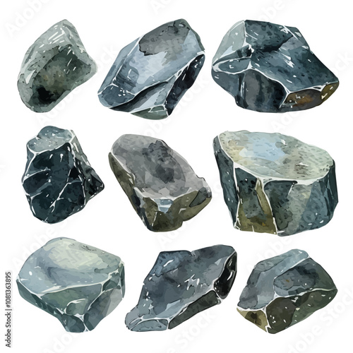 A watercolor drawing of a set of garnet stones, isolated on a white background. Garnet stones vector.