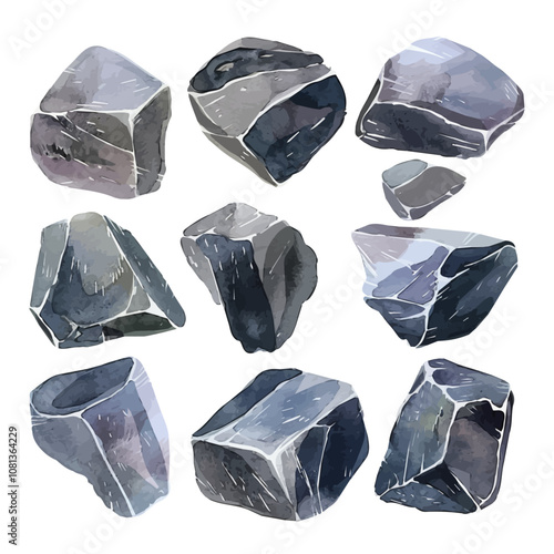 A watercolor painting of a set of garnet stones, isolated on a white background. Garnet stones vector.
