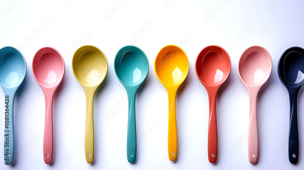 Colorful measuring spoons lined up. Colorful measuring spoons lined up.