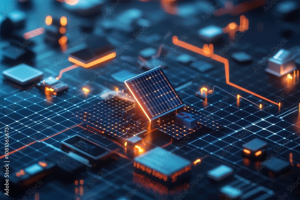 Obraz premium Investing in solar energy technology digital landscape infographic futuristic environment aerial view sustainable concept