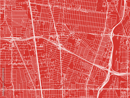 Christmas Map of Lynwood  California, USA in Snowy White on Festive Red Background. photo